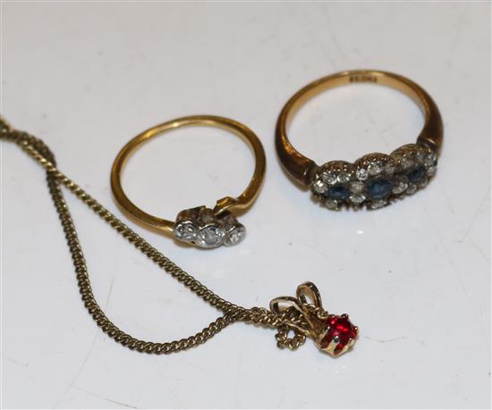 Diamond ring, sapphire ring & chain